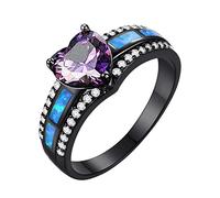 Black Heart Shape Full Diamond Ring Diamond Love Rhinestone Ring Elegant Geometry Rhinestone Ring Full Diamond Rings for Women Size 6 10 Friend Ring (Black, 7)