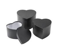 Black Heart Shape Gift Box Set, 3 Piece Nesting Boxes with Lids