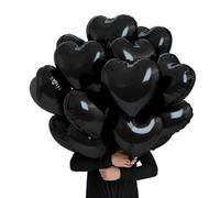 Black Heart-Shaped 18 Inch Foil Balloons for Elegant Decor - 20 Pack with Strings for Romantic Weddings, Anniversaries, Thematic Halloween, Valentine's Day & Birthday Party Celebrations