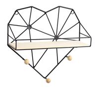(Black) Heart Shaped Metal Wire & Wooden Rack Wall Unit Hanging Shelf
