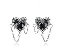 Black Heart Stud Earrings Sterling Silver Witches Heart Earrings Gothic Jewellery Gifts for Women