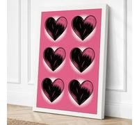 Black Hearts Grid Minimalist Canvas Wall Art Print 36x24 Inch