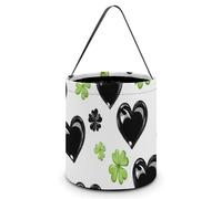 Black Hearts St. Patrick Clovers Large Easter Basket Candy Bags Canva Tote Bag Portable Hallowee Bucket