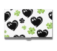 Black Hearts St. Patrick Clovers Metal Business Credit Card Holder Wallet Case for Men Women Slim