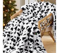 Black Heated Electric Blanket Throw,50X60 Cow Print Heating Blanket with 10 Heats Levels & 8 Hours Auto Off,Cute Cow Decor Stuff Soft Fleece Sherpa Blankets Warmer Gifts for Women Washable