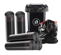 Black Heavy Duty Bin Bags, Drawstring Bin Liners Fit 30L Trash Bin, Strong & Secure Refuse Sack, 50 Unscented Garbage Bags, Anti-Drip Rubbish Bags for Office, Household, Kitchen, Garden, 60x70cm