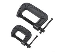 Black Heavy Duty C Clamp Set With Malleable Cast Iron Construction For Woodworking And Metalworking Tasks Including One Inch And Two Inch Sizes For Secure Holding Power In Workshop