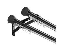 Black Heavy Duty Double Curtain Poles Wall Mounted 140cm Aluminum Alloy Rod Track with Brackets for Bay Window Curtain Rails and Fittings