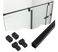 Black Heavy Duty Glass Fixed Support Arm with Clamp & End Cap, Wall Frameless Shower Door Stabilizer Bar Replacement, Home House Bathroom Partition Support Base(L 100cm(39.4in))