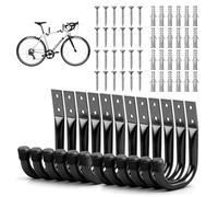 Black Heavy-Duty Iron Drill-Mount Hooks, 12-Pack Metal Wall Hooks for Garage, Warehouse, Kitchen High-Load Capacity Hanging Hooks, Ladder & Tool Storage Hook Set, Includes Screws and Expansion Anchors