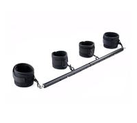 Black Heavy Duty Stainless Steel Expandable Spreader Bar with 4pcs Furry PU Black Adjustable Straps, Yoga Pilate Bar for Bedroom, Home Exercise Bar Sports Training Fitness Gear