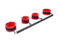 Black Heavy Duty Stainless Steel Expandable Spreader Bar with 4pcs Furry Red Adjustable Straps, Yoga Pilate Bar for Bedroom, Home Exercise Bar Sports Training Fitness Gear