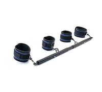 Black Heavy Duty Stainless Steel Expandable Spreader Bar with 4pcs PU Blue Wood Grain Adjustable Straps, Yoga Pilate Bar for Bedroom, Home Exercise Bar Sports Training Fitness Gear