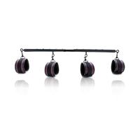 Black Heavy Duty Stainless Steel Expandable Spreader Bar with 4pcs PU Eggplants Adjustable Straps, Yoga Pilate Bar for Bedroom, Home Exercise Bar Sports Training Fitness Gear