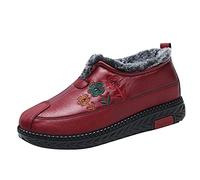 Black Heel 42 Fashion Winter Women's Snow Boots Flat Bottom Non-Slip Waterproof Round Toe Solid Colour Embroidery Flower for Warmth and Comfort Men, Red 3, 6 UK