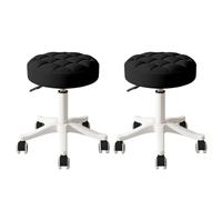 Black Height Adjustable Armless Rolling Desk Chair Comfy PU Leather Swivel Vanity Stool for Computer Work Spa and Beauty Use Small Round Design 2 Pack