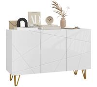 Black High Gloss Sideboard Storage Cabinet Adjustable Shelves Gold Legs Modern