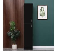 Black High Gloss Slim Tallboy Cabinet with Shelves - Stylish Bathroom Storage Unit Narrow Cupboard for Home Office & Small Living Room Space-Saving Solution