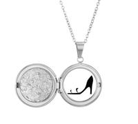 Black High Heels Simple Graphics Outline Locket Necklace Hold Picture Jewelry Birthday Gift