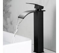 Black High Rise Basin Mixer Tap - Wide Mouth Waterfall Sink Faucet G1/2 Tall Design Modern Bathroom Mixer Taps Stylish Black Finish Easy Installation Durable Quality
