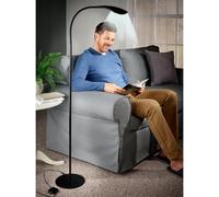 Black High Vision Floor Standing Led Lamp - Mains Powered Light With Gooseneck Arm, Foot Switch & 400 Lumen Illumination - H138Cm
