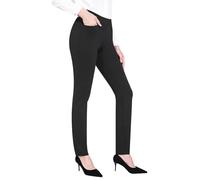 Black High Waisted Elasticated Waist Petite Short Leg Work Trousers, Pull On Stretch Straight Leg Trousers for Women UK Pants with Pockets (3XL)