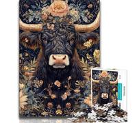 Black Highland Cow 1000 Piece Jigsaw Puzzles for Teenagers Gifts,Help The Brain Exercise Addictive Toys to Cultivate Patience Suitable for Couples (38x26cm)
