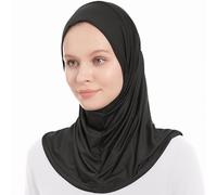 Black Hijab Scarf for Women - Ready To Wear Amira Hijab Scarf Muslim Headscarf - Long Muslim One-Piece Viscose Jersey Headscarf Shawl - Islamic Hajib Headwrap Scarves (Black)