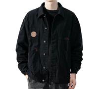 Black Hippy Victorian Western Lounge Jackets for Man Fall Winter Long Short Sleeve Drop Shoulder Collared Turtle Neck Denim Jacket Outfits Mens Button 2025 XL