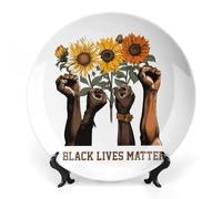 Black History Lives Matter Peace Personalized Bone China Decorative Plate Ceramic Decorative Plates with Display Stand for Home Office Decor
