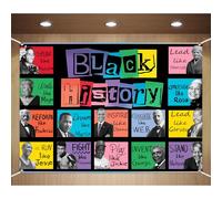 Black History Month Backdrop Banner School Classroom Black History Month Bulletin Board Decoration Banner African American Famous People Backdrops for Photoshoot Colorful Flags 5.9x3.6ft（71×43inch）