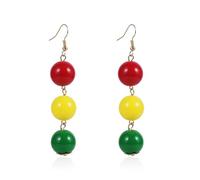 Black History Month Beaded Dangle Earrings Juneteenth African Red Yellow Green Wood Resin Round Beads Earrings for Women Jamaica African Ethnic Holiday Jewelry Gifts, M, Wood Resin, No Gemstone