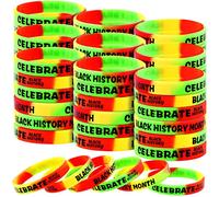 Black History Month Rubber Bracelets Silicone Bracelets Elastic Silicone Wristband Black History Month Decorations for African BHM Commemoration Festival Party Gifts Kids Adults Favors (60 Pcs)