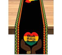 Black History Month Table Runner Afro African American Heritage Festival Support Equality Social Celebration Holiday Dining Room Party Decoration (13" x 72")