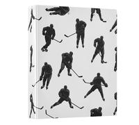 Black Hockey Player White 1.5 Inch Binders 3 Ring, Durable Basic Binders with 3 Interior Pockets Decorative Cute Binder for Work School Office, 1 Pack
