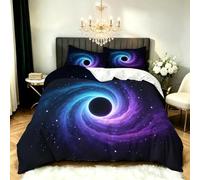 Black Hole Nebula Single Duvet Cover Set Space Bedding Set 3D Print Soft Microfiber Quilt Covers 135x200 cm with Zipper Closure and 2 Pillowcases 50x75 cm for Teens N.1245
