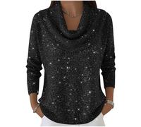 Black Holiday Sweaters For Women, Women's Christmas Sweater With Sparkle Cozy Knitted Casual Loose Fashion Women Long Sleeve Fall Winter Tops Lightweight Solid Color Knit Comfortable Cowl Neck