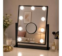 Black Hollywood LED Vanity Mirror, 3 Colour Lighting Modes with 9 Dimmable Bulbs, 360° Rotation, Touch Screen Control, Dressing Table Mirror for Bedroom and Makeup, Including Magnifying Mirror