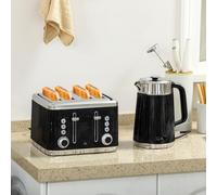 (Black) HOMCOM 1.7L 3000W Rapid Boil Kettle and 4 Slice Toaster Set Crumb Tray