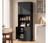 Homcom 170Cm Kitchen Pantry Cabinet With Soft-Close Hinges, Black Wood Effect