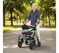 (Black) HOMCOM 2-in-1 Mobility Walker with Seat, Foldable Rollator with Footrests