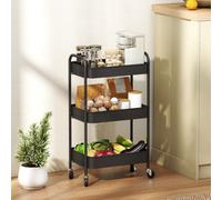 (Black) HOMCOM 3 Tier Rolling Utility Cart with 3 Mesh Basket
