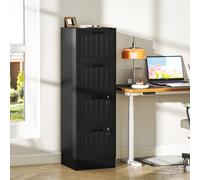 (Black) HOMCOM 4 Drawer File Cabinet with Lock and Adjustable Hanging Bars