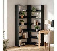 Homcom 7 Tiers Corner Bookshelf, L-Shaped, Black Wood Effect