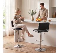 (Black) HOMCOM Adjustable Bar Stools Set of 2 with Backrest