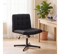 HOMCOM Armless Office Chair, Cross Legged Linen Computer Desk Vanity Chair with Wide Seat, Rocking Function, Black