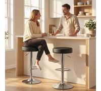 HOMCOM Bar Stools Set of 2, Height Adjustable Breakfast Bar Chairs, Black, Black