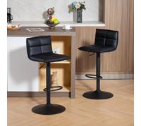 (Black) HOMCOM Bar Stools Set of 2 Swivel Height Adjustable Barstools