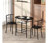 Homcom Breakfast Bar Table And Stools Set, Dining Room Set With Shelf, Black, Black