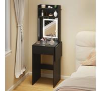(Black) HOMCOM Compact Dressing Table with Lighted Mirror Open Shelves Drawer
